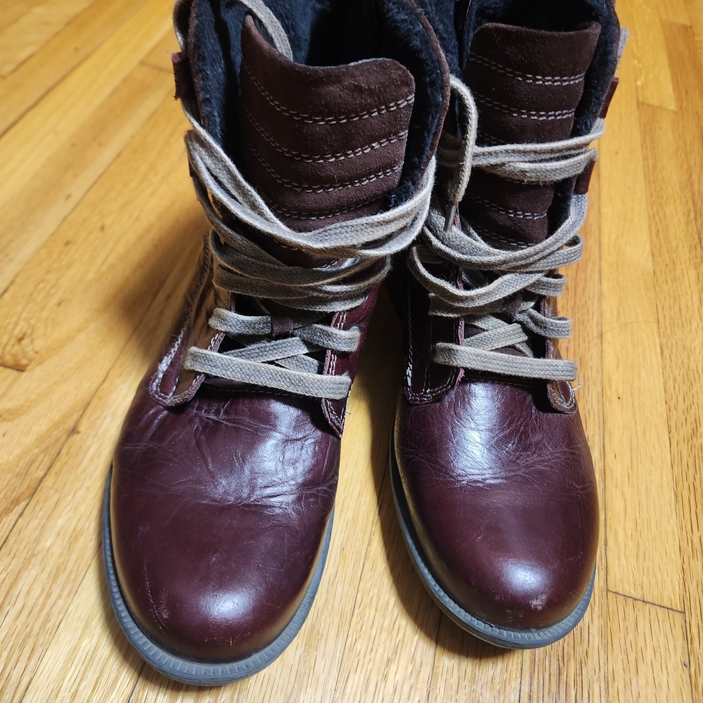 Josef Seibel Women's Lace Up Boots - Burgundy and Taupe